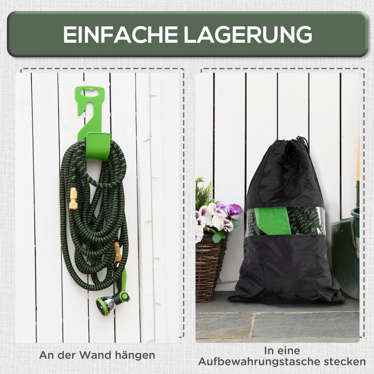 Outsunny Gartenschlauch schwarz B/H/L: ca. 2x300x2 cm Gartenschlauch - schwarz/grün (2,00/2,00/300,00cm) - Outsunny