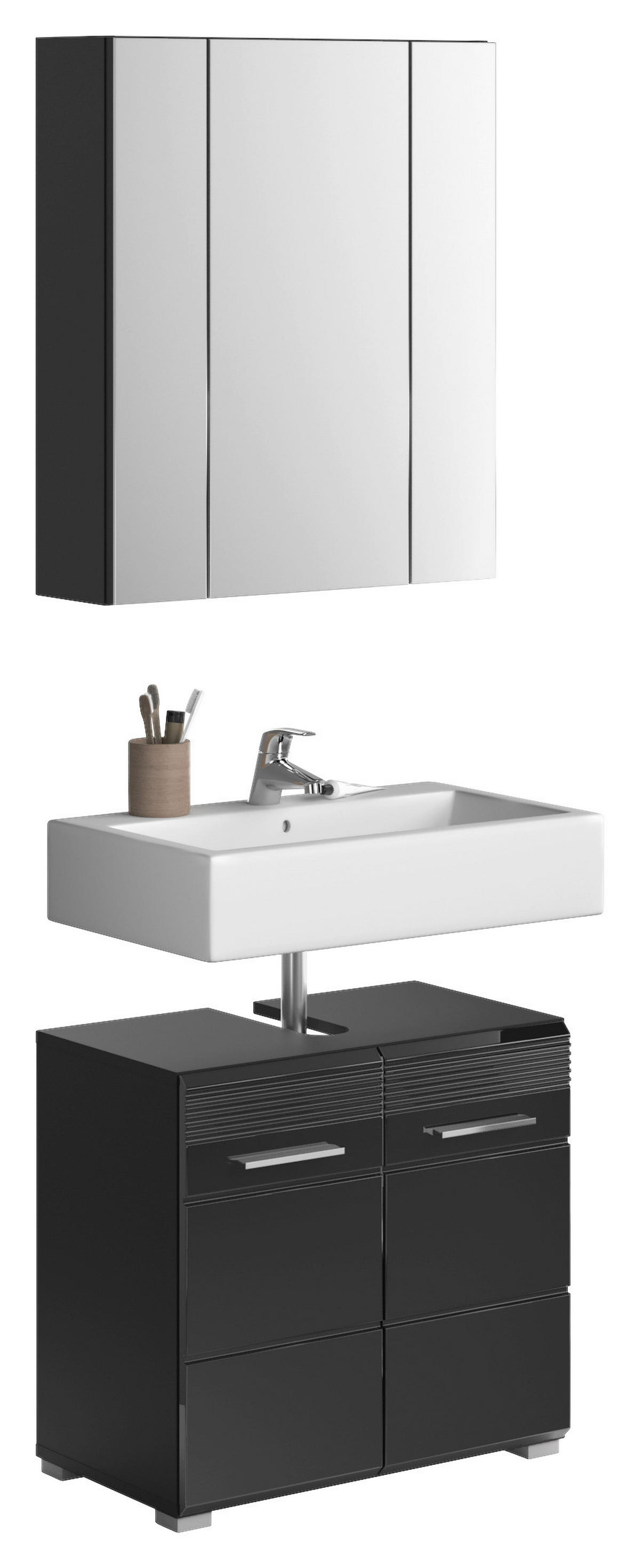 Badezimmer-Set LINUS schwarz schwarz Hochglanz B/H/T: ca. 60x182x34 cm LINUS - schwarz (60,00/182,00/34,00cm) - xonox.home