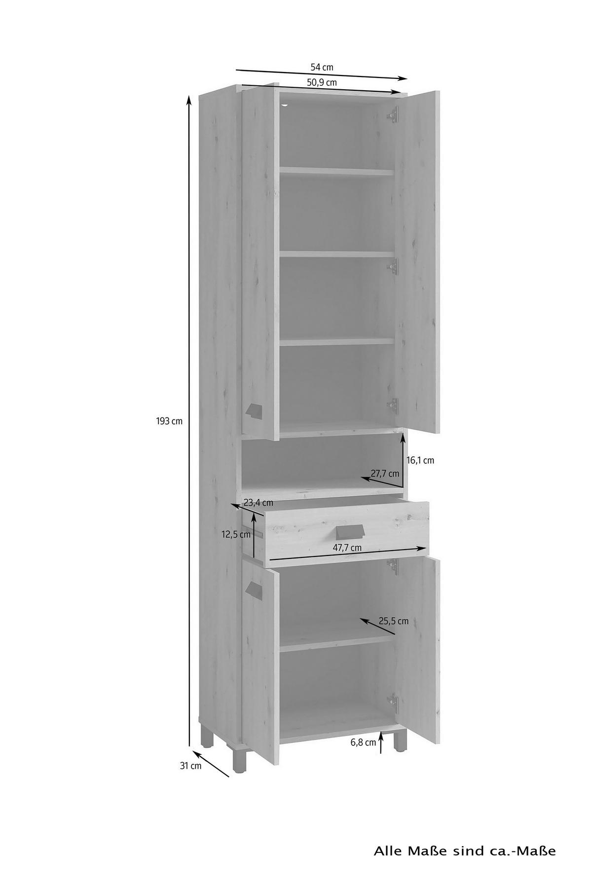 Hochschrank WELLNESS weiß B/H/T: ca. 54x193x31 cm WELLNESS - weiß (54,00/193,00/31,00cm) - byLIVING