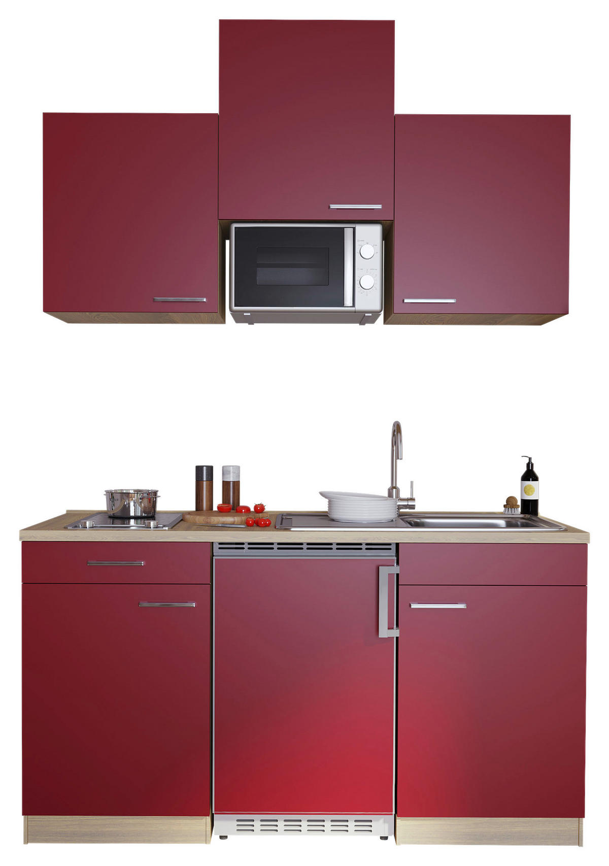 Respekta Singleküche Economy rot matt B/H/T: ca. 150x200x60 cm Economy - Eiche/rot (150,00/200,00/60,00cm) - Respekta