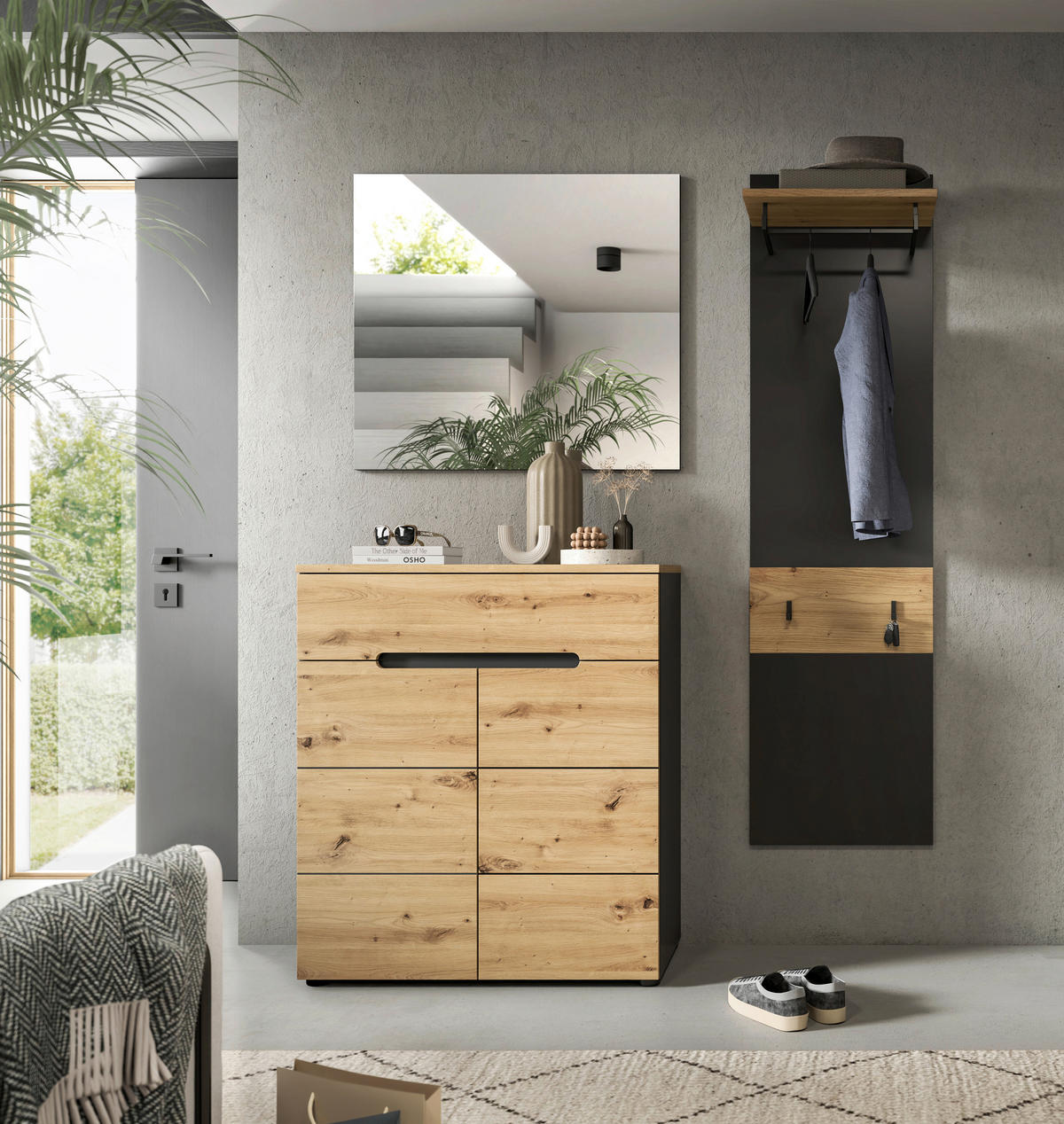 Garderobe Canu basaltgrau Nachbildung Artisan Nachbildung B/H/T: ca. 140x190x37 cm Canu - basaltgrau (140,00/190,00/37,00cm) - xonox.home