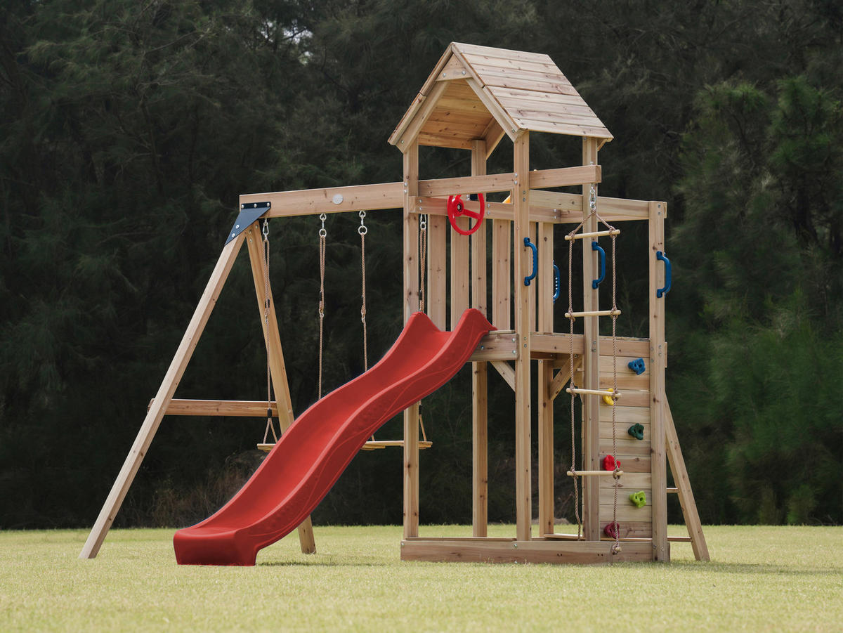 AXI Spielturm Moos braun B/H/L: ca. 342x267x375 cm Moos - braun/rot (375,00/342,00/267,00cm) - AXI
