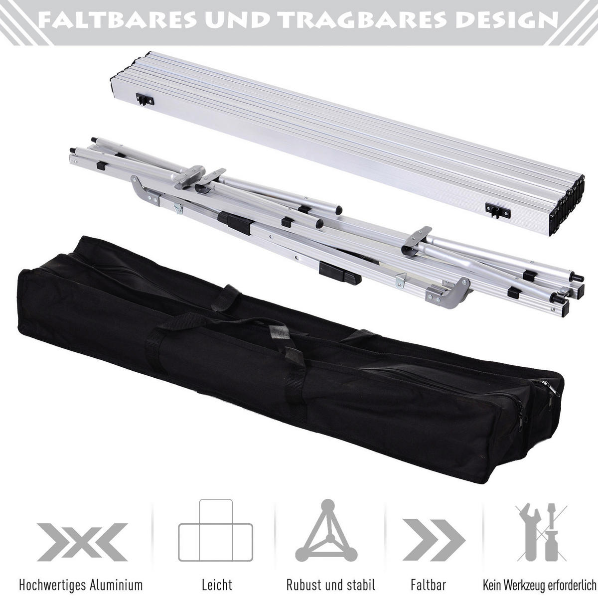 Outsunny Picknicktisch silber Aluminium B/H/L: ca. 70x73x120 cm Picknicktisch - silber (120,00/70,00/73,00cm) - Outsunny