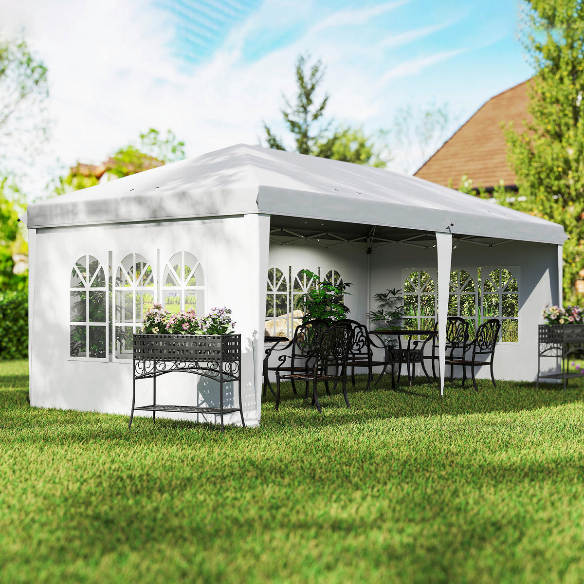 Outsunny Faltpavillon weiß Polyester-Mischgewebe B/H/L: ca. 295x270x585 cm Faltpavillon - weiß (585,00/295,00/270,00cm) - Outsunny