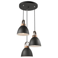 Lamkur Pendelleuchte DANIELLE 31781 Graphit Holz Stahl H/L: ca. 79x37 cm E27 3 Brennstellen Danielle - Graphit (37,00cm) - Lamkur