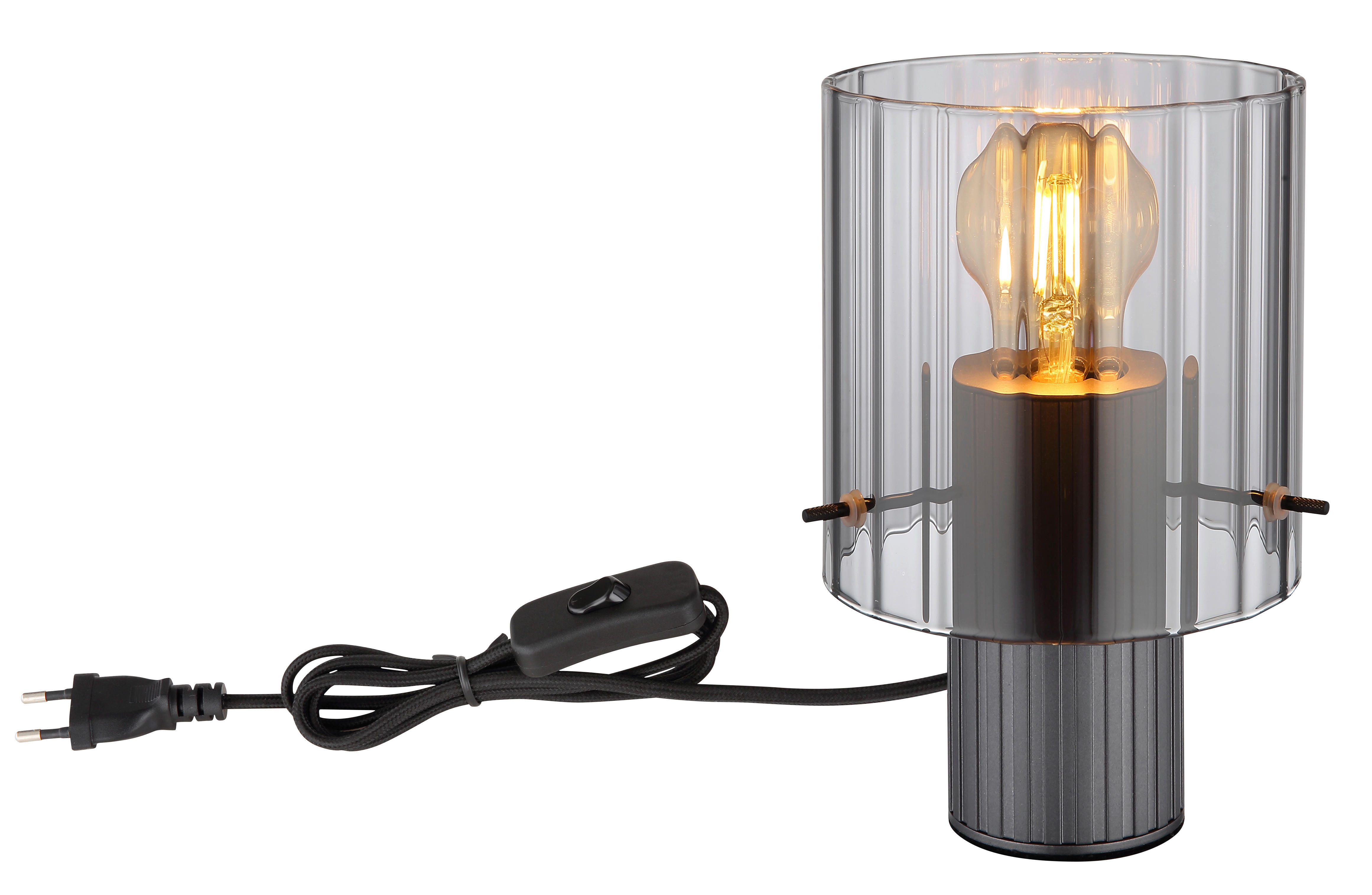 Thumbnail - GLOBO Tischleuchte TULIVAR 15904TS schwarz Rauch dunkelgrau Textil Metall Glas H/D: ca. 22x14 cm E27 1 Brennstellen