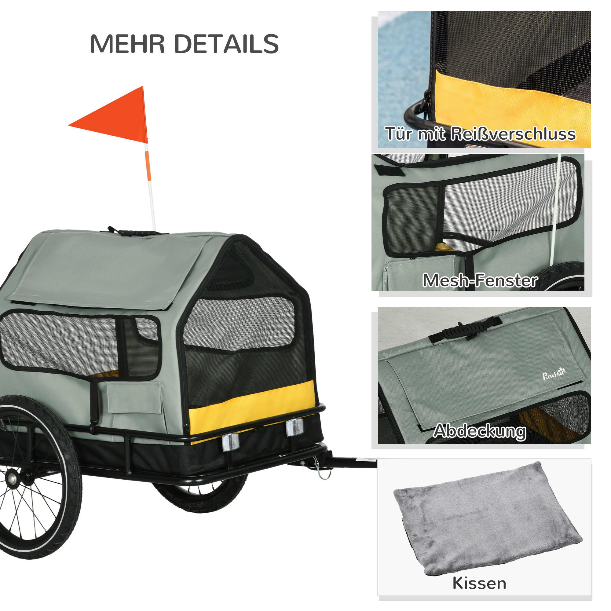 PawHut Hunde-Zubehör grau Polyester B/H/L: ca. 65x132x74 cm Hundeanhänger - grau (74,00/65,00/132,00cm) - PawHut