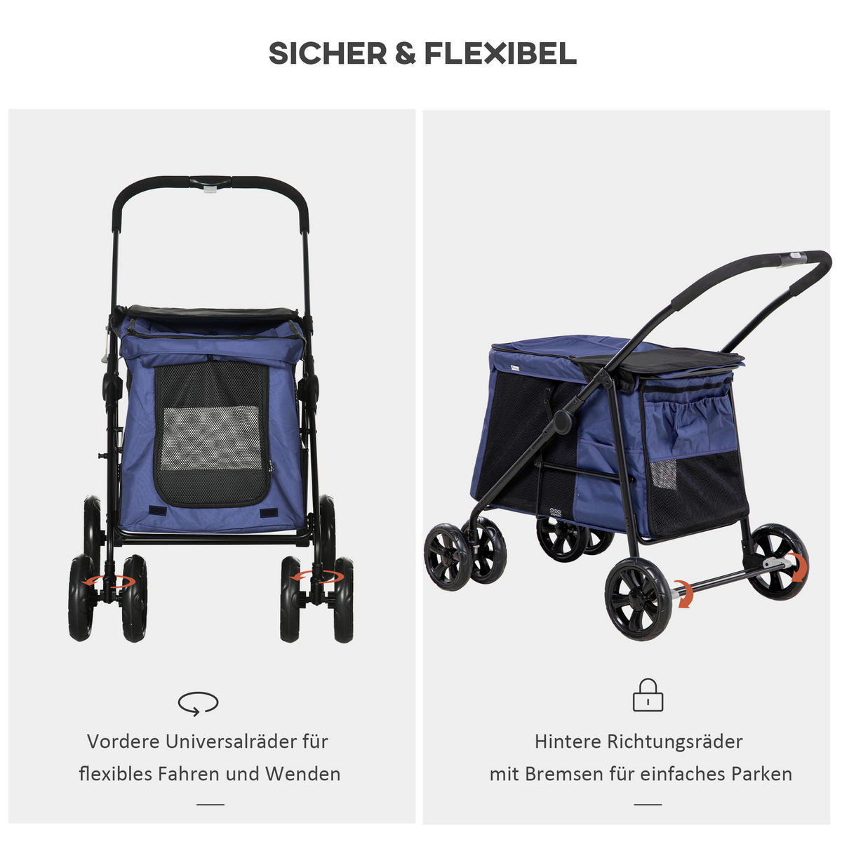 PawHut Hunde-Zubehör blau Polyester B/H/L: ca. 62x102x105 cm Hundewagen - blau (105,00/62,00/102,00cm) - PawHut
