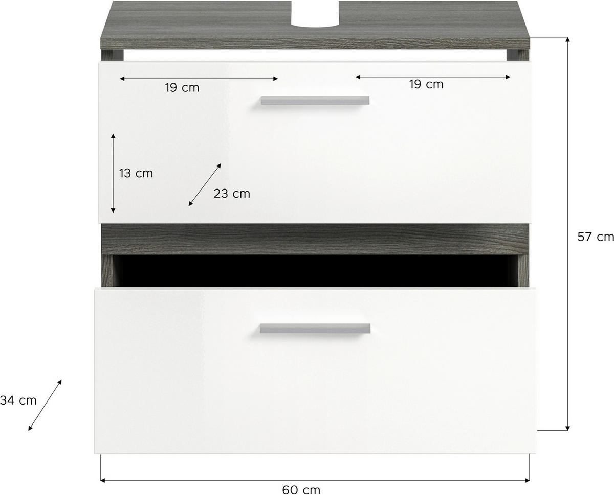Badezimmer-Set BLAKE Rauchsilber Nachbildung weiß Hochglanz B/H/T: ca. 60x191x34 cm BLAKE - weiß (60,00/191,00/34,00cm) - xonox.home
