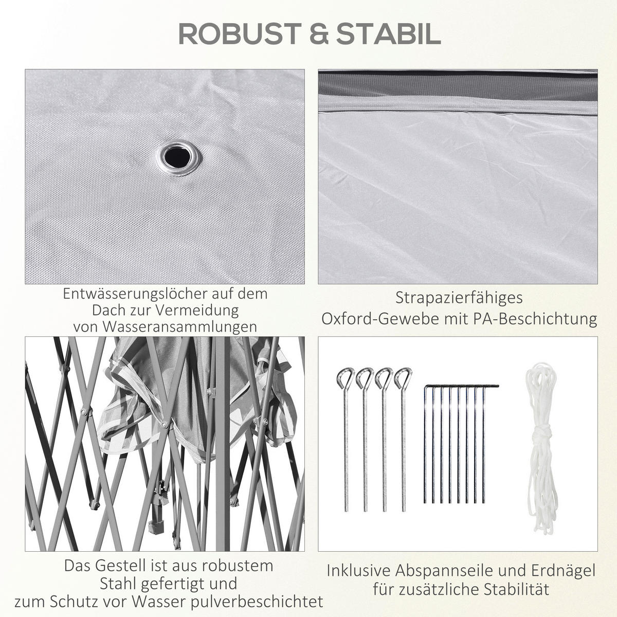 Outsunny Pavillon grau Metall B/H/L: ca. 330x288x330 cm Pavillon - grau (330,00/330,00/288,00cm) - Outsunny
