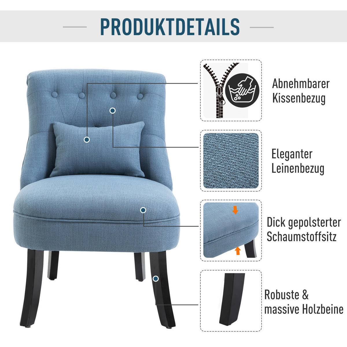 HOMCOM Relaxsessel 833-727BU B/H/T: ca. 52,5x77x69 cm 833-727BU - (52,50/77,00/69,00cm) - HOMCOM