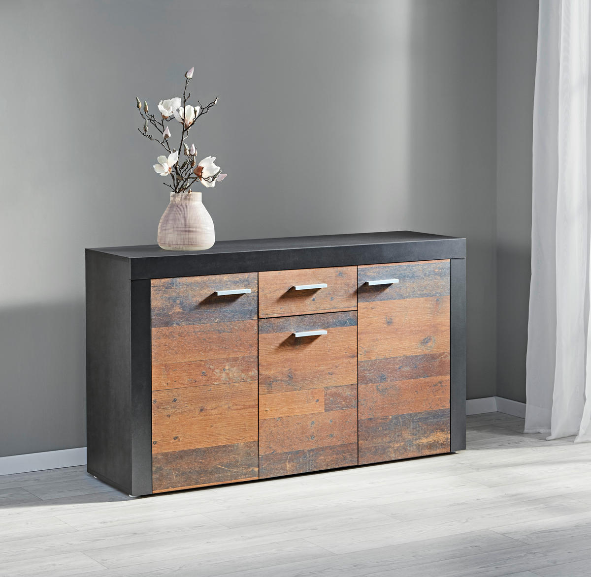 Kommode Focus Old Wood Nachbildung grau dunkel B/H/T: ca. 134x79x39 cm Focus - grau (134,00/79,00/39,00cm)