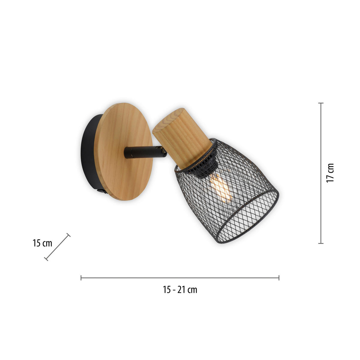 Just Light Spot TAMIS 15191-79 schwarz natur Holz Metall B/H/T: ca. 17x21x17 cm E14 1 Brennstellen TAMIS - natur/schwarz (17,00/21,00/17,00cm) - Just Light