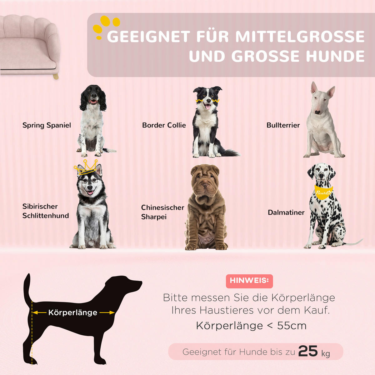 PawHut Hundesofa rosa Schaumstoff B/H/L: ca. 60,5x35,5x98,5 cm Hundesofa - rosa (98,50/60,50/35,50cm) - PawHut