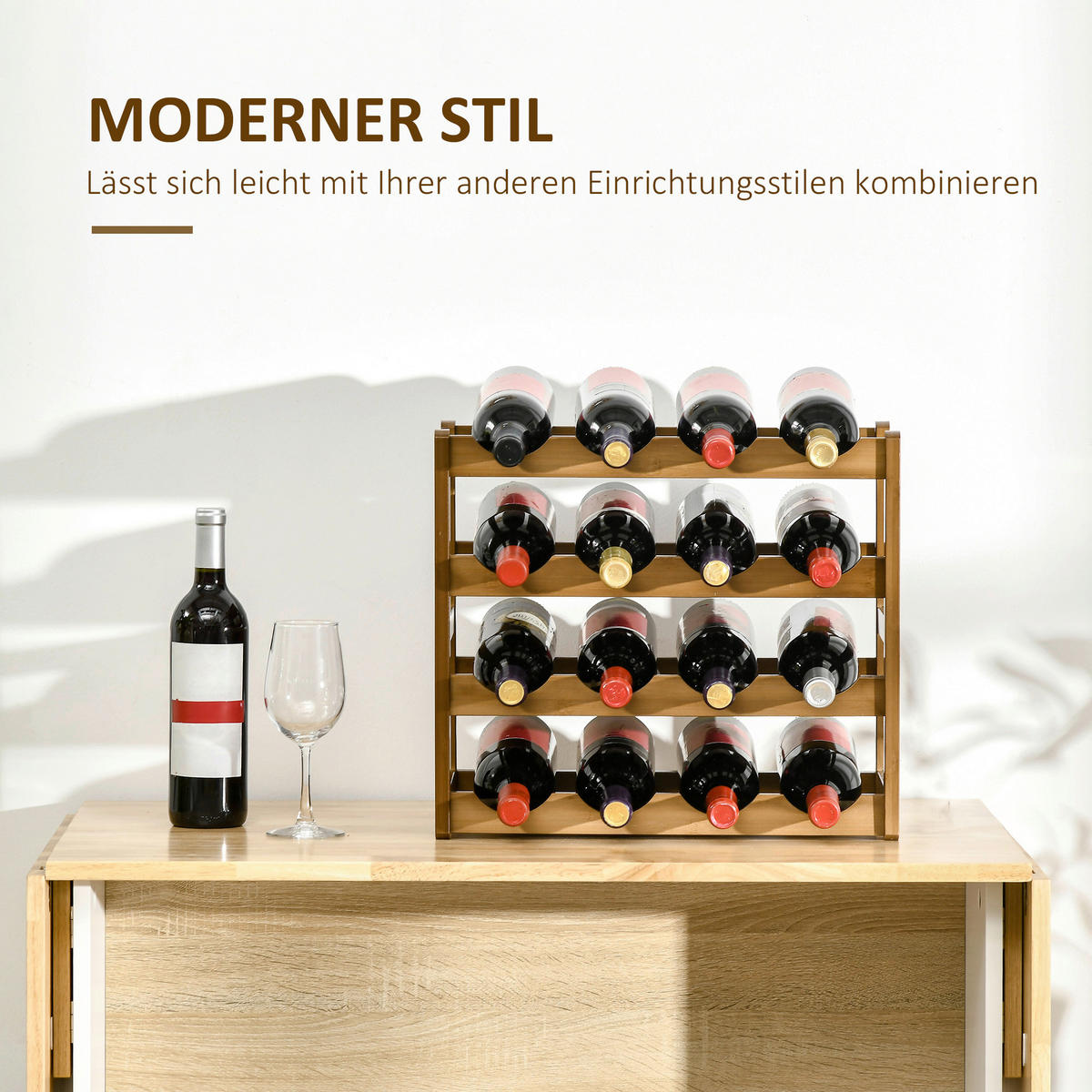 HOMCOM Weinregal braun Edelstahl B/H/L: ca. 23,5x43x38 cm Weinregal - braun (38,00/23,50/43,00cm) - HOMCOM