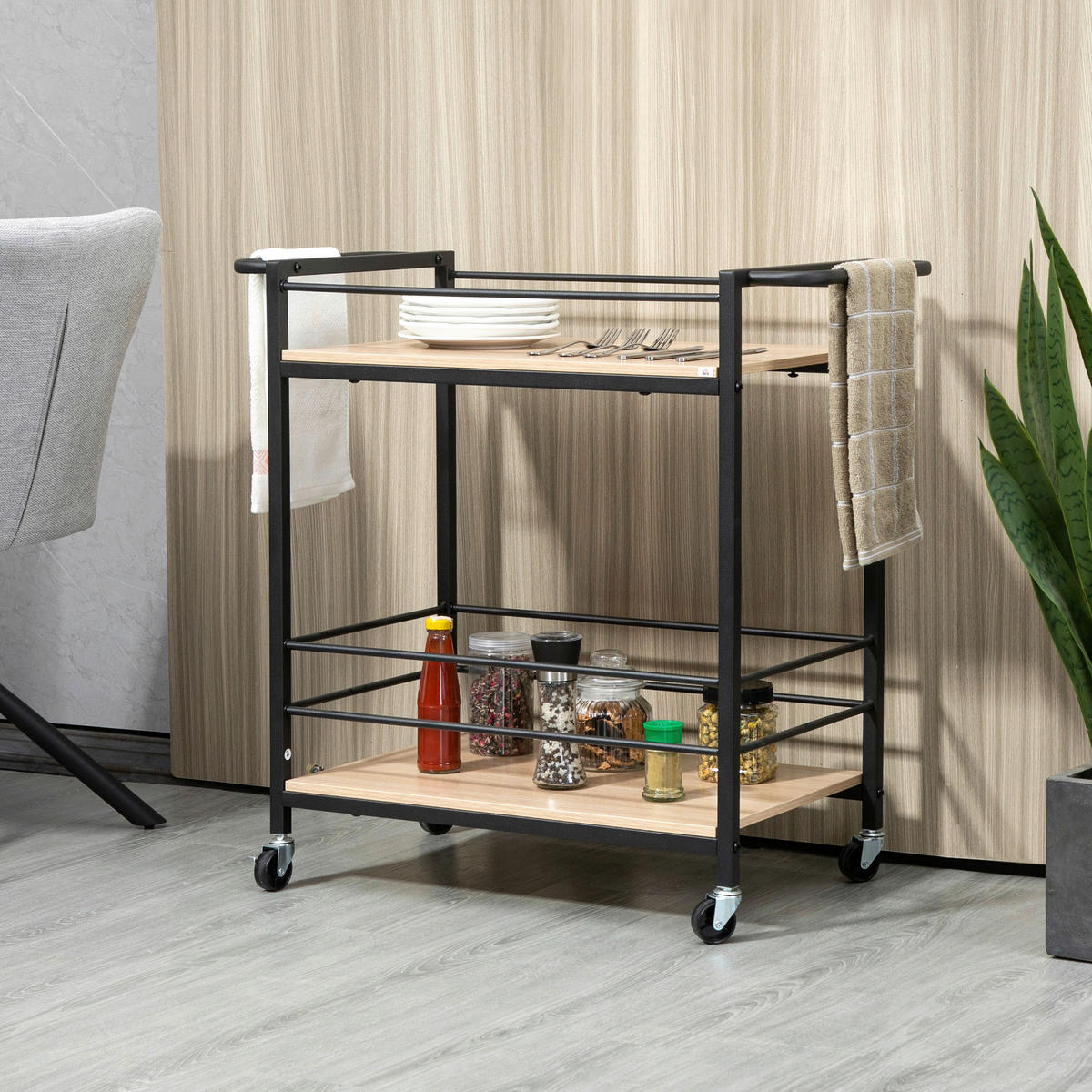 HOMCOM Küchenwagen natur Edelstahl B/H/L: ca. 40x82x75 cm Küchenwagen - natur (75,00/40,00/82,00cm) - HOMCOM