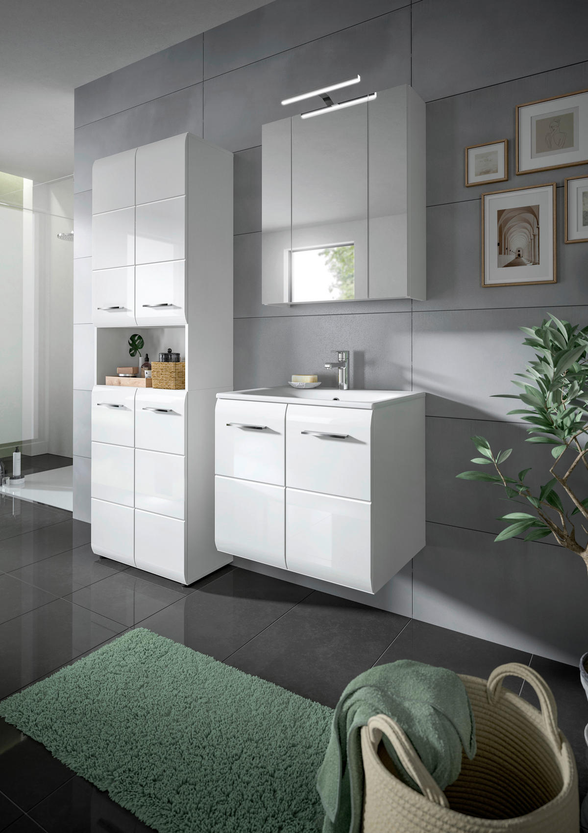 Badezimmer-Set Ice weiß weiß Hochglanz B/H/T: ca. 135x185x46 cm Ice - weiß (135,00/185,00/46,00cm) - xonox.home