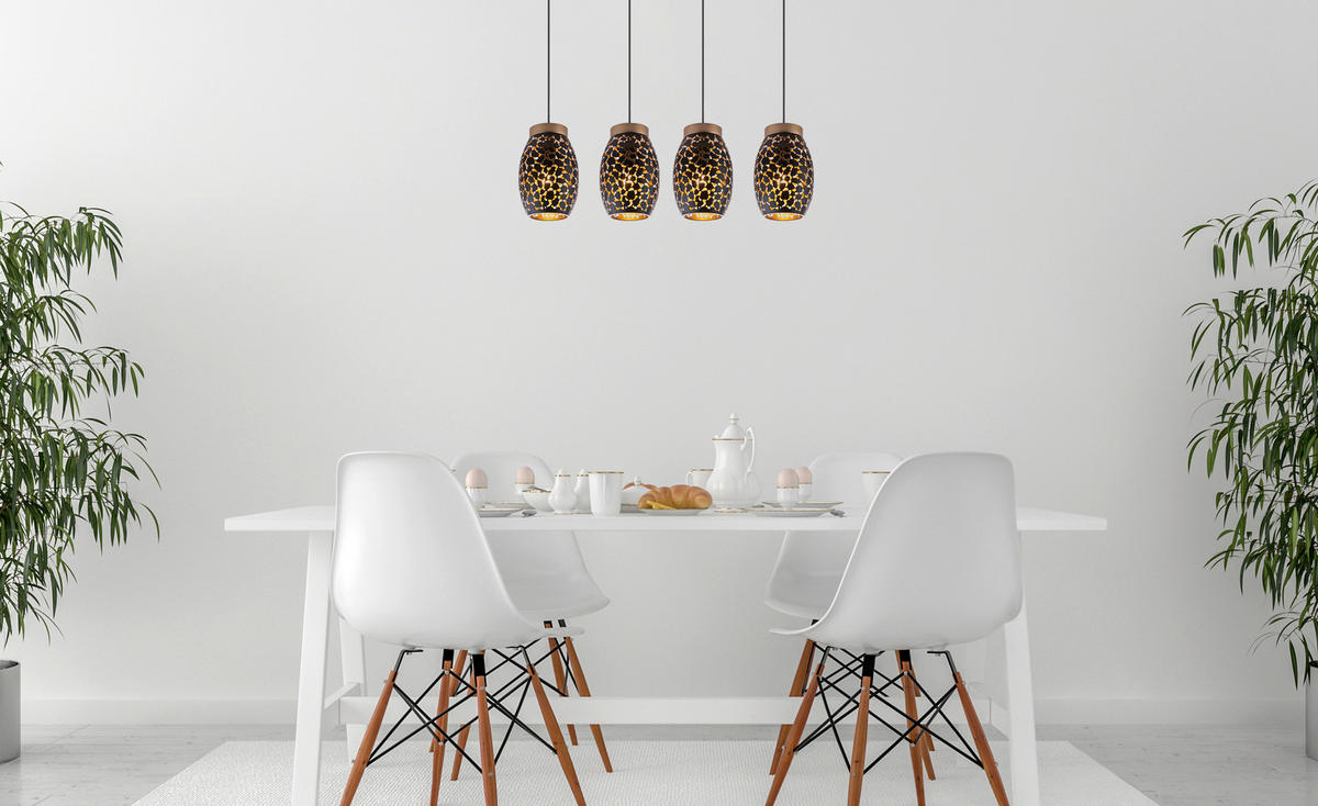 GLOBO Pendelleuchte Narri 24003-4H schwarz gold Metall B/H/L: ca. 15x120x90 cm E27 4 Brennstellen Pendelleuchte_Narri 4flg. - gold/schwarz (90,00/15,00/120,00cm) - GLOBO