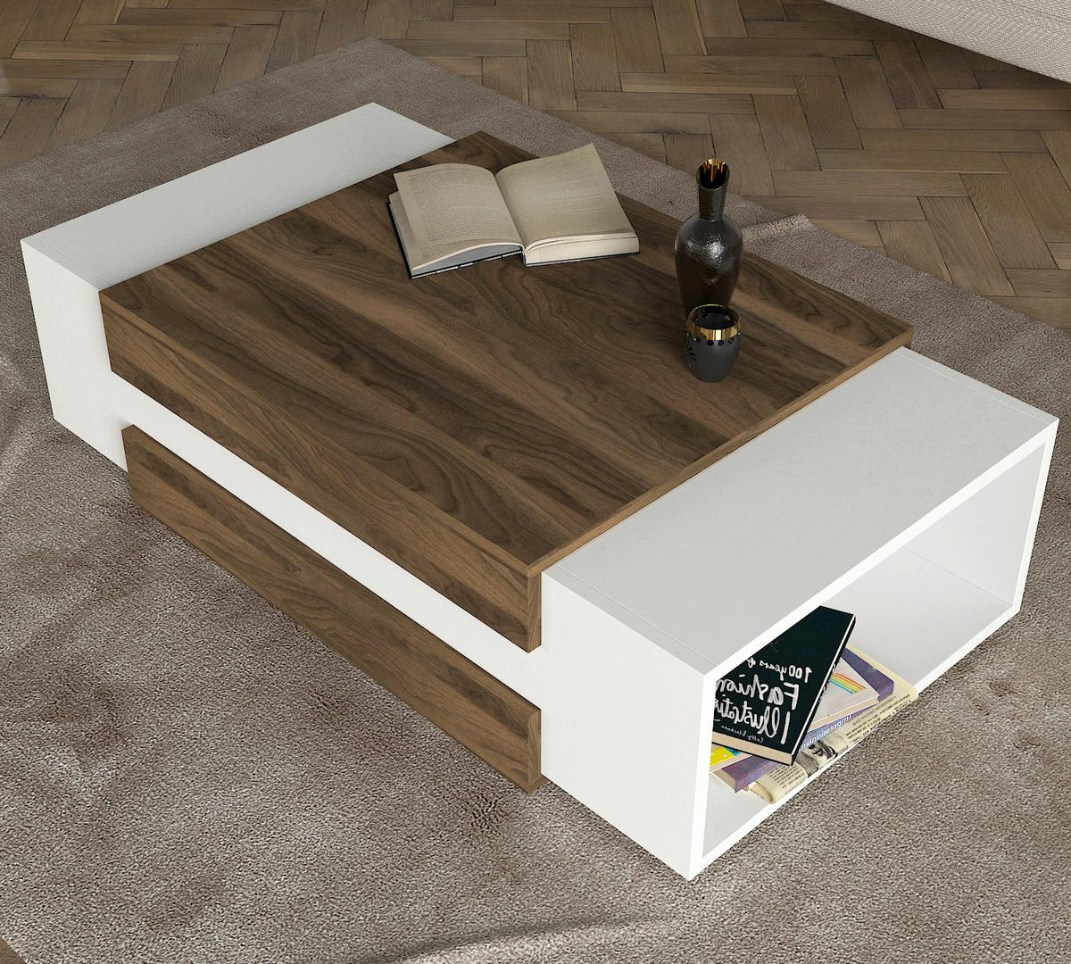 Couchtisch Nora weiß walnuss Nachbildung B/H/T: ca. 110x31x60 cm Nora - weiß/walnuss (110,00/31,00/60,00cm) - moebel17