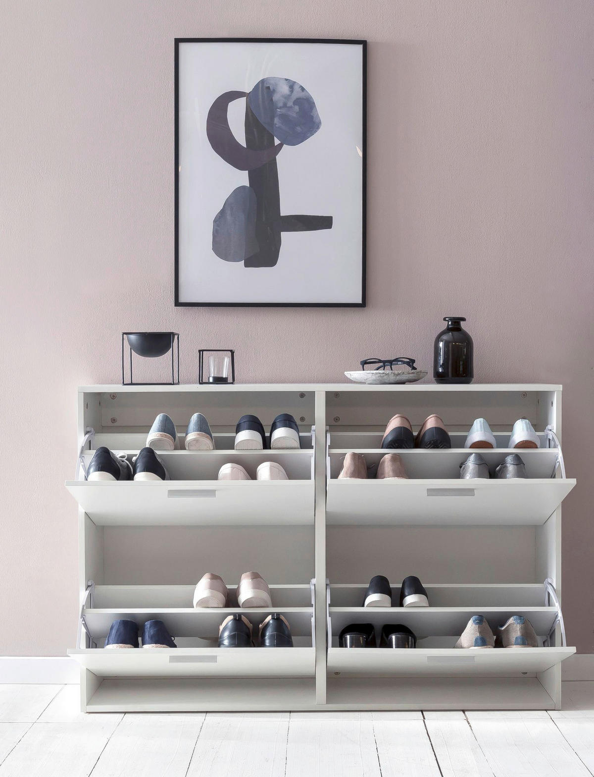 Schuhschrank weiß weiß B/H/T: ca. 120x81x24 cm Schuhschrank - weiß (120,00/81,00/24,00cm) - Wohnling