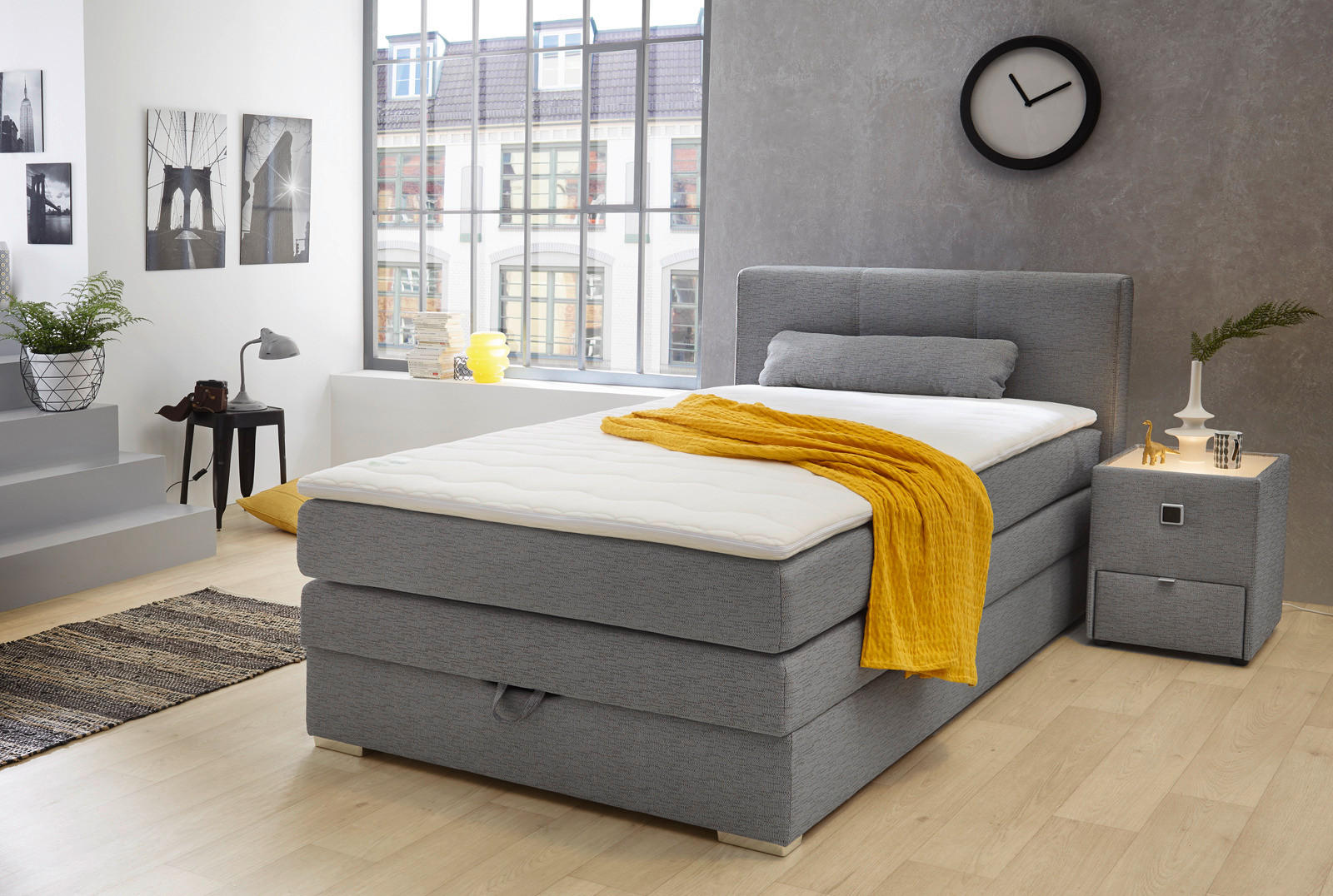 Boxspringbett  grau Eve_Boxspringbett 142/09 - Chrom/grau (127,00/106,00/211,00cm)