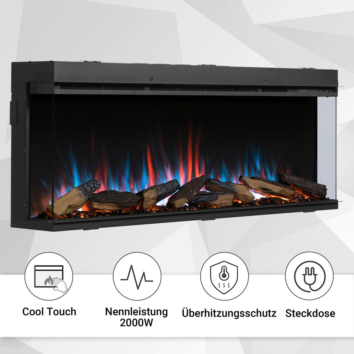 Balderia Elektrischer-Kamin EF409A Athena 52" schwarz B/H/T: ca. 133x50x21 cm ca. 1500 W Elektro-Kamin Athena 52" - schwarz (133,00/50,00/21,00cm) - Balderia