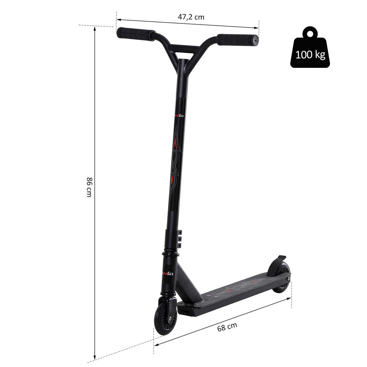 HOMCOM Kinder-Tretroller schwarz B/H/L: ca. 47,2x86x68 cm Tretroller_für_Kinder - schwarz (68,00/47,20/86,00cm) - HOMCOM