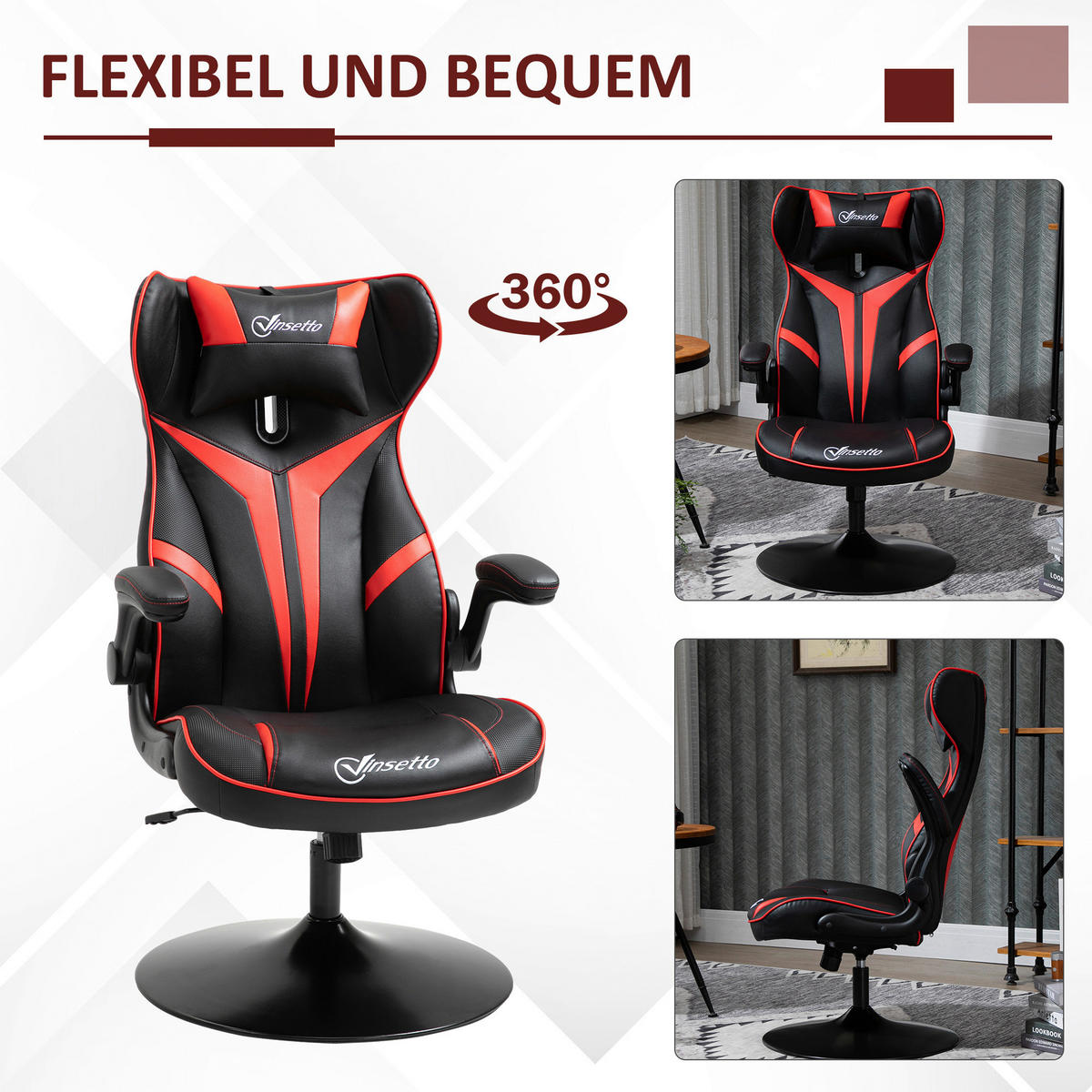 Gaming-Sessel 921-358RD rot schwarz 921-358RD - rot/schwarz (67,00/106,00/75,00cm) - Vinsetto