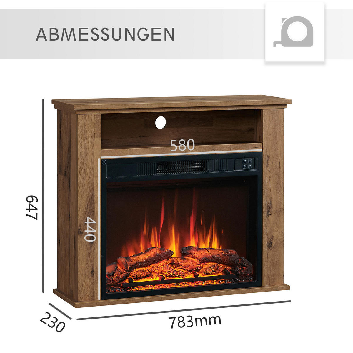 Balderia Elektrischer-Kamin Frida Eiche B/H/T: ca. 78,3x64,7x23 cm Frida Elektrischer Kamin - Eiche (78,30/64,70/23,00cm) - Balderia