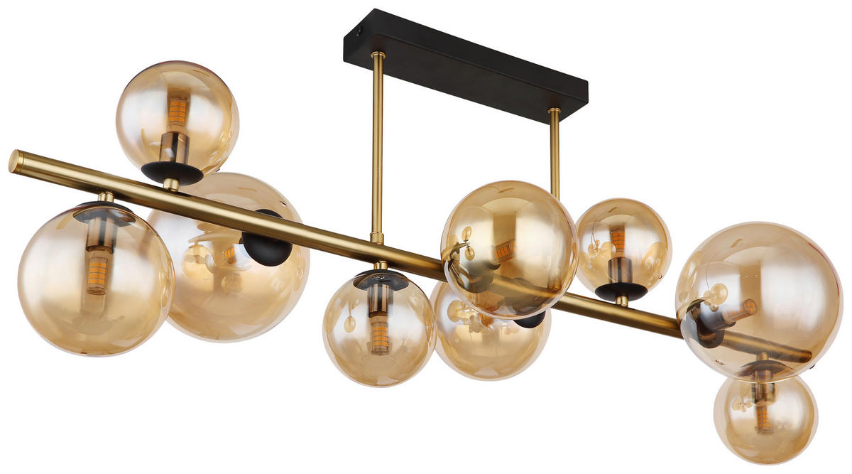 GLOBO Deckenleuchte 56135-9D amber schwarz messing Glas Metall B/H/L: ca. 30x38x87 cm G9 9 Brennstellen RIHA - messing/schwarz (87,00/30,00/38,00cm) - GLOBO
