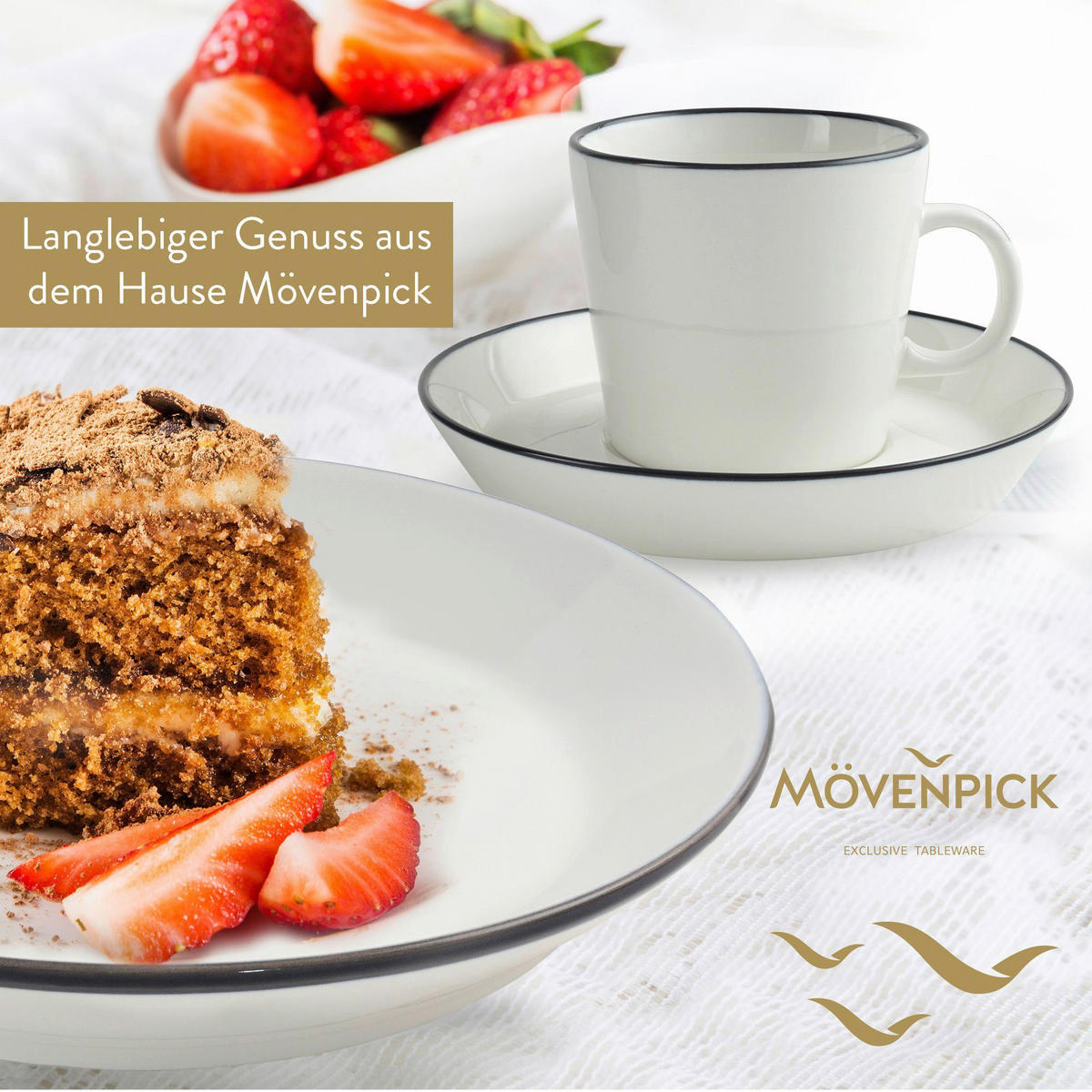 Mövenpick Kombiservice Montreux schwarz Porzellan 16 tlg. Montreux - weiß/schwarz - Mövenpick
