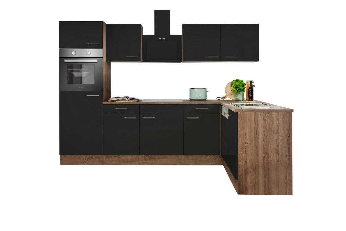 Respekta Winkelküche KBL280EYSS schwarz B/H/T: ca. 280x205x172 cm KBL280EYSS - Eiche/schwarz (280,00/205,00/172,00cm) - Respekta