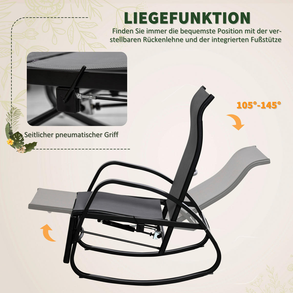 Outsunny Schaukelstuhl grau Metall B/H/L: ca. 64x96,5x90 cm Schaukelstuhl - grau (90,00/64,00/96,50cm) - Outsunny