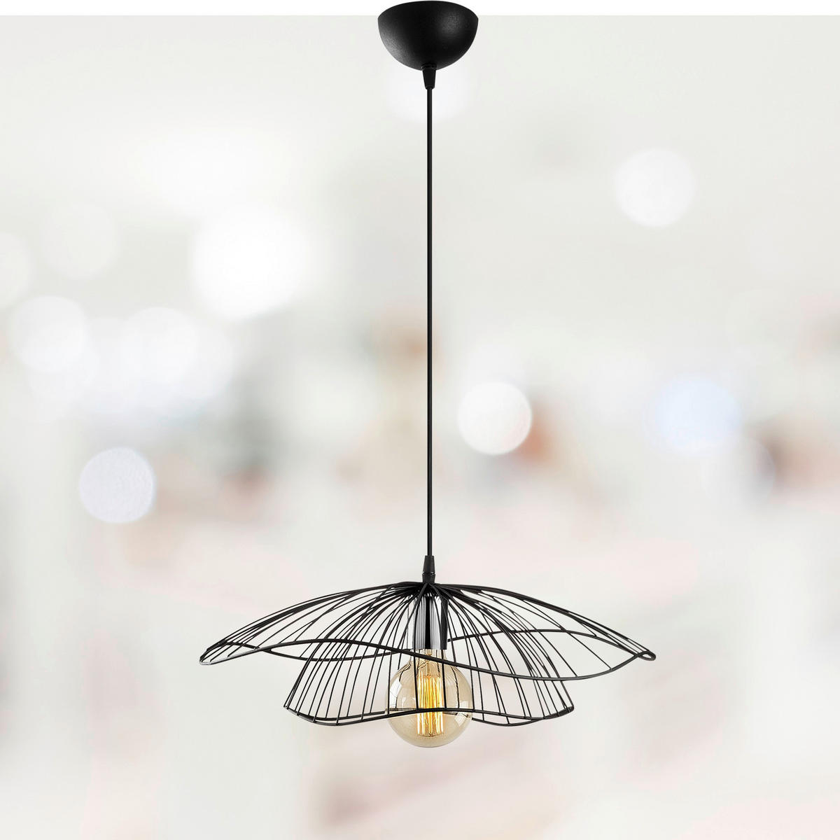 Opviq Pendelleuchte Tel schwarz Metall B/H/T/L/D: ca. 50x111x50x50x50 cm E27 1 Brennstellen Tel - schwarz (50,00/50,00/111,00cm) - Opviq