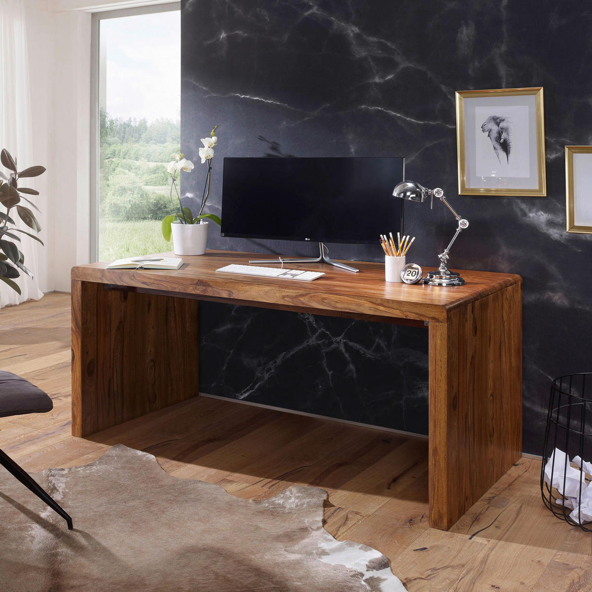 Schreibtisch natur B/H/T: ca. 180x76x90 cm Schreibtisch - natur (180,00/76,00/90,00cm) - Wohnling