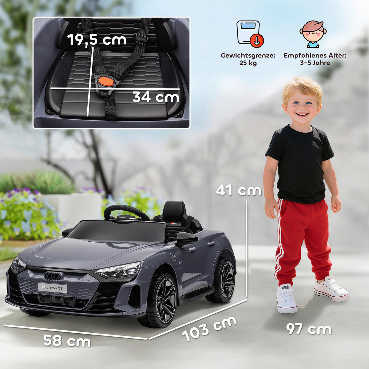 HOMCOM Kinder Elektroauto grau B/H/L: ca. 58x41x103 cm Kinder_Elektroauto - grau (103,00/58,00/41,00cm) - HOMCOM