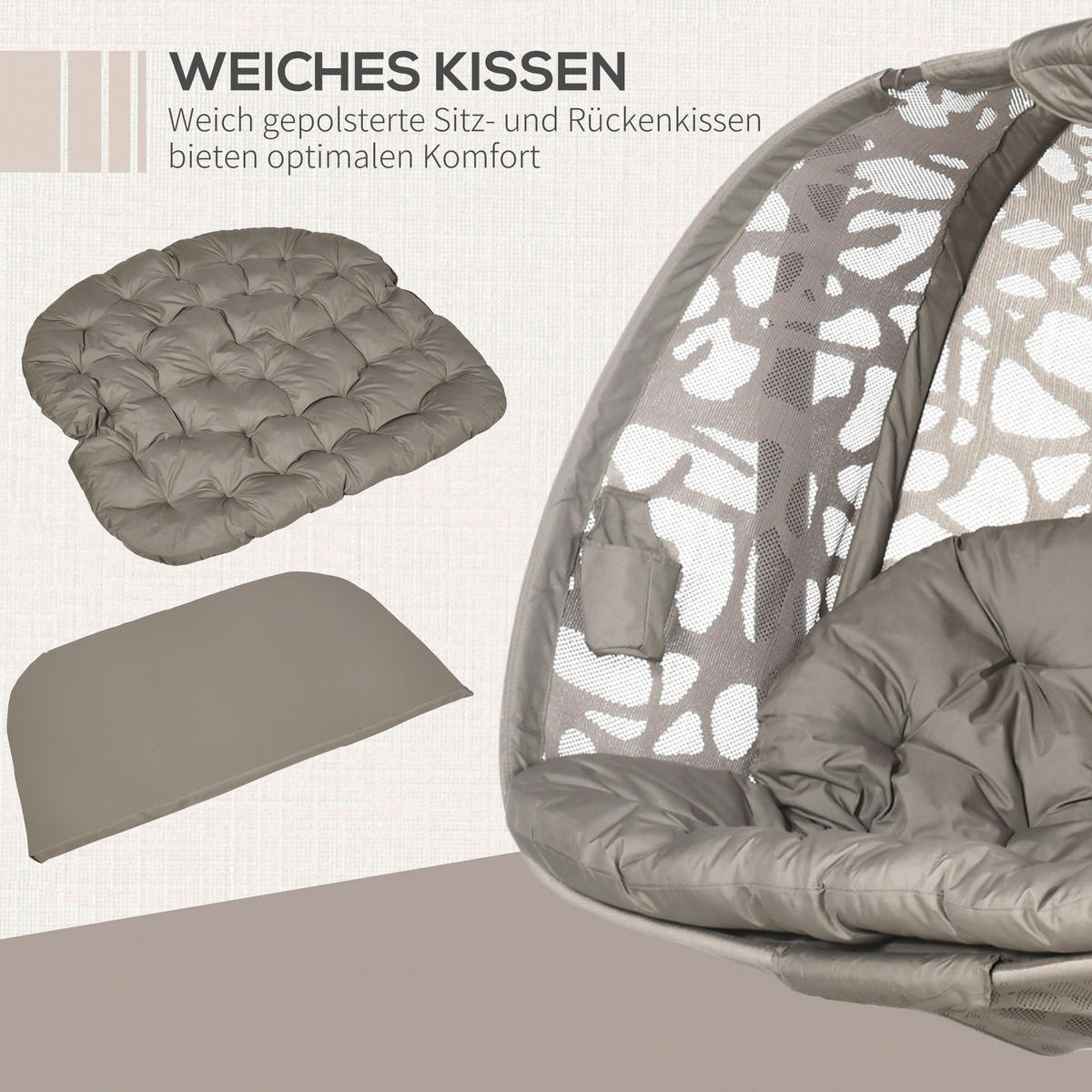 Outsunny Hängesessel mit Sitzkissen sand Polyester B/H/L: ca. 103x172x130 cm Hängesessel_mit_Sitzkissen - sand (130,00/103,00/172,00cm) - Outsunny