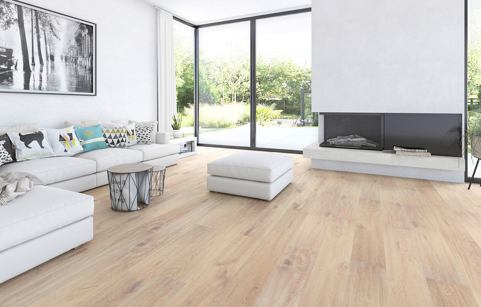 Laminatboden Eiche beige ca. 2,245 m² im Paket  B/L: ca. 19,4x128,6 cm pro Paket Eiche beige ca. 2,245 m² im Paket - beige (19,40/128,60cm)