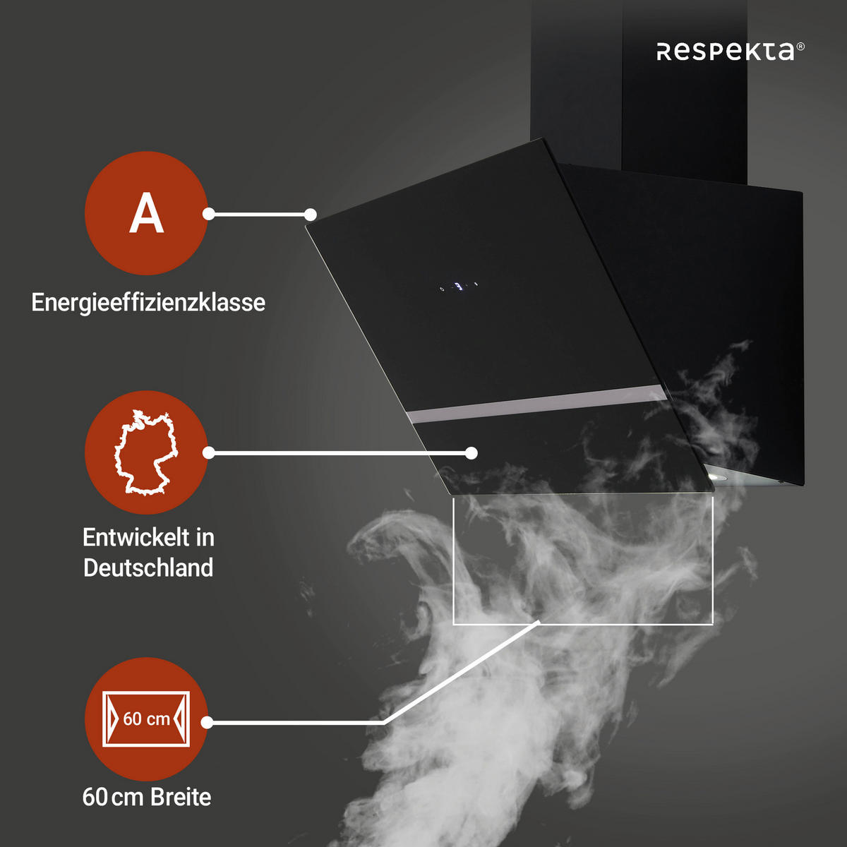 Respekta Dunstabzugshaube CH24060SAM schwarz B/H/T: ca. 59,5x34,2x38,5 cm CH24060SAM - schwarz (59,50/34,20/38,50cm) - Respekta