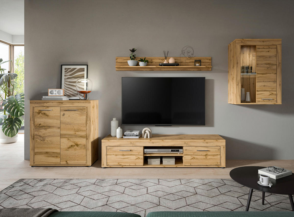 Wohnwand Jam Eiche Wotan Nachbildung B/H/T: ca. 330x169x35 cm Jam - Eiche (330,00/169,00/35,00cm) - xonox.home