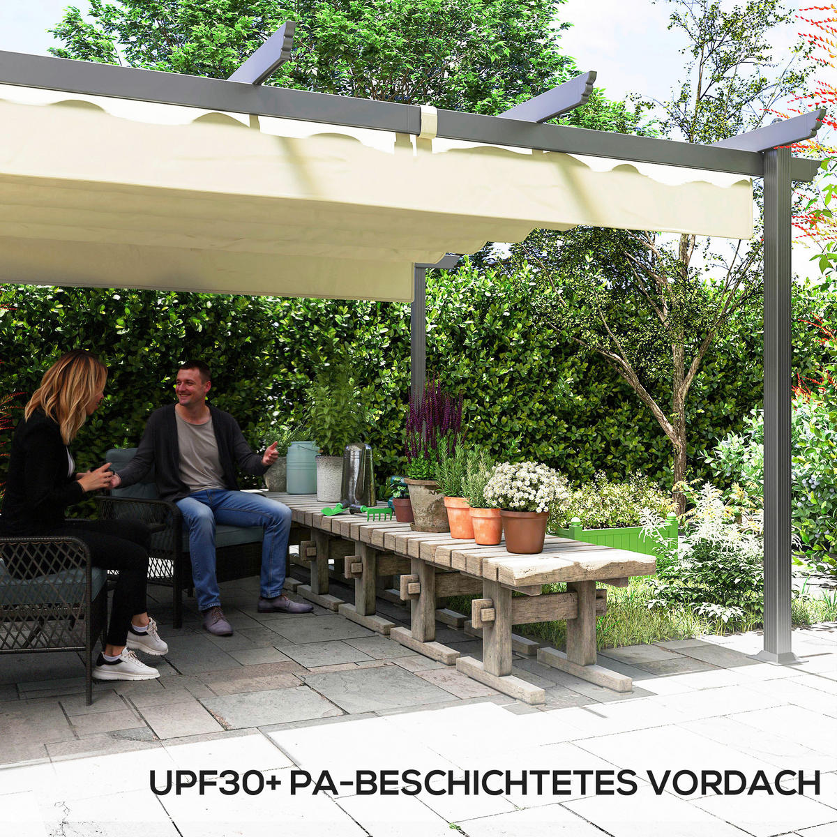 Outsunny Pergola beige Aluminium B/H/L: ca. 390x223x390 cm Pergola - beige (390,00/390,00/223,00cm) - Outsunny