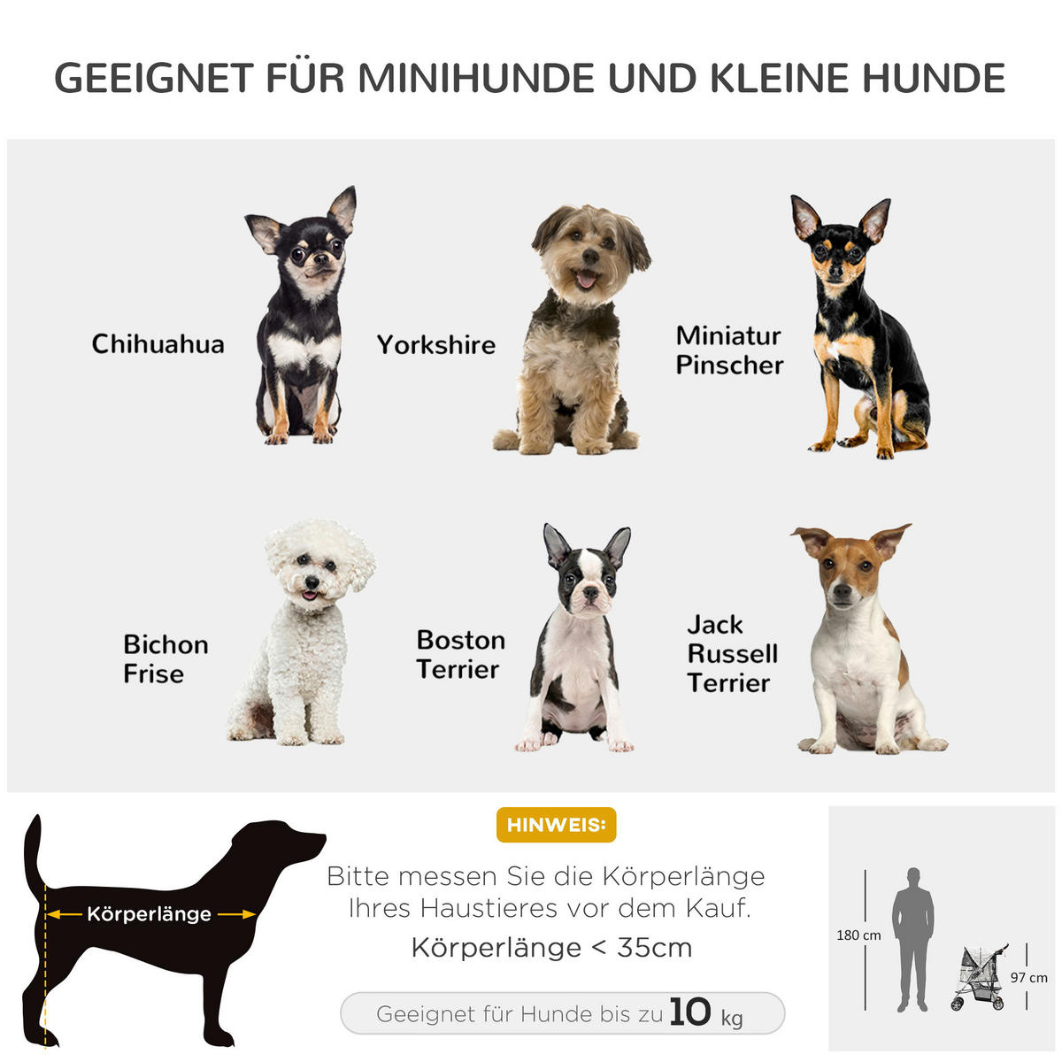 PawHut Hunde-Zubehör grau Edelstahl B/H/L: ca. 45x75x97 cm Hundebuggy - grau (97,00/45,00/75,00cm) - PawHut