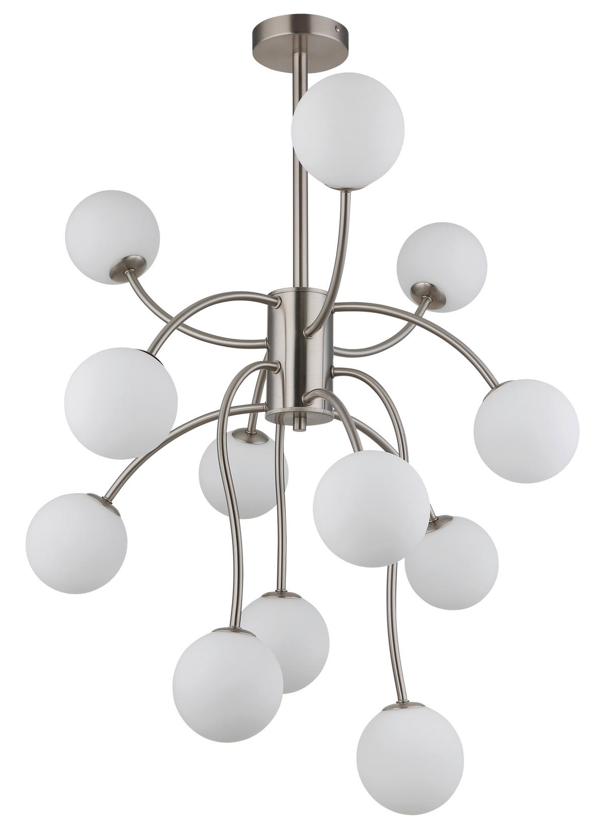 GLOBO Deckenleuchte Opal nickel matt Metall Glas H/D: ca. 93x62 cm G9 12 Brennstellen RIHA - nickel matt/Opal (62,00/93,00cm) - GLOBO