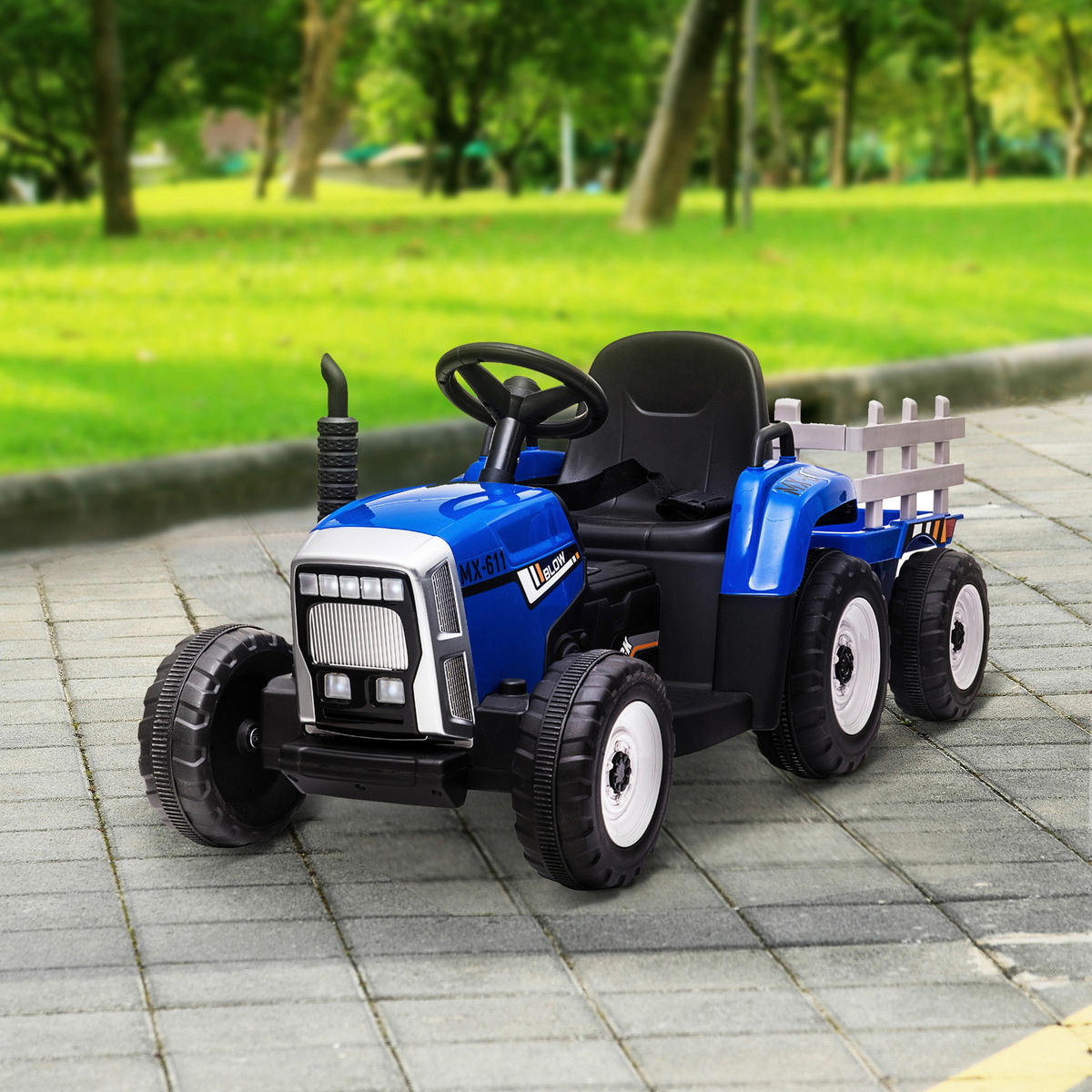 HOMCOM Kinder Elektro-Traktor blau B/H/L: ca. 50x52,5x136,5 cm Kinder Elektro-Traktor - blau (136,50/50,00/52,50cm) - HOMCOM