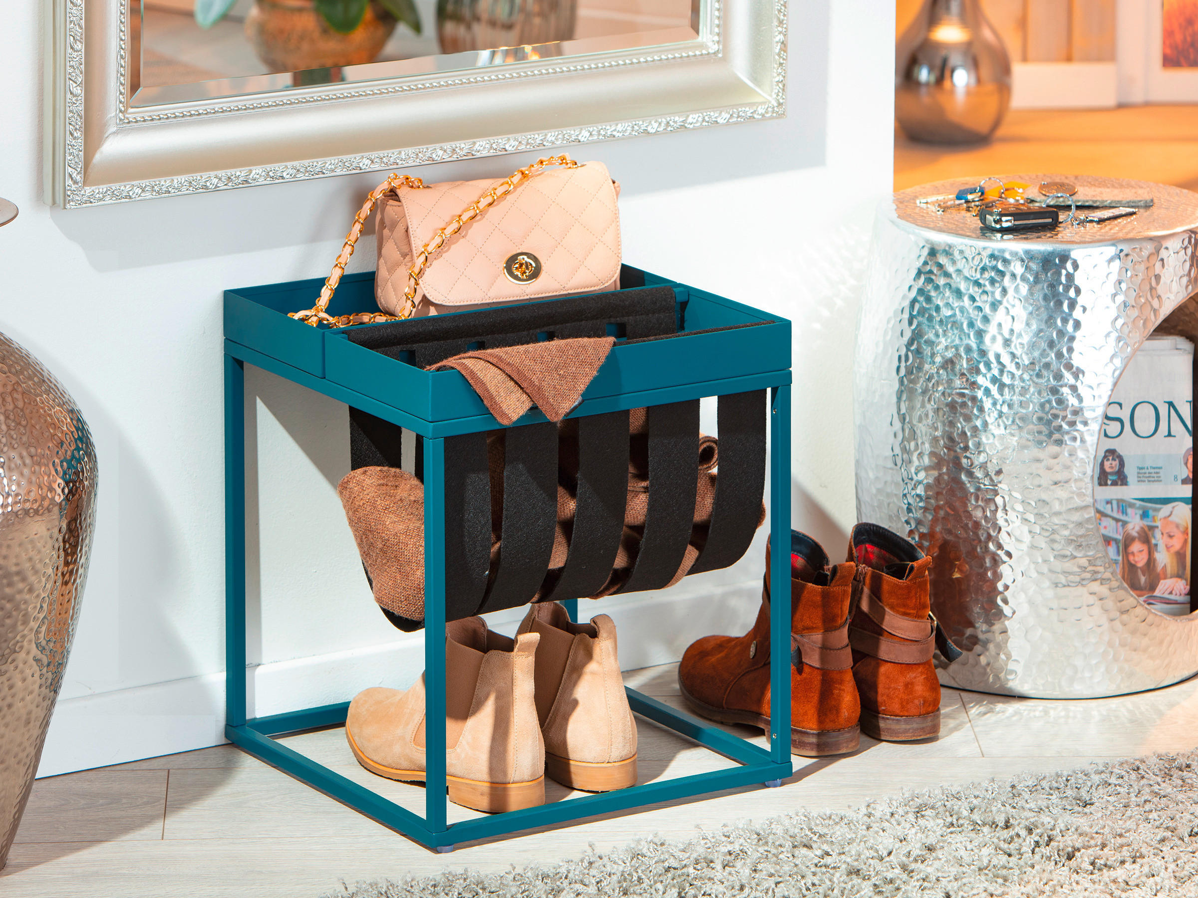 Zeitungsständer Club NY blau pulverbeschichtet Metall B/H/T: ca. 35x40x35 cm Club NY - blau/schwarz (35,00/40,00/35,00cm) - Inter Link