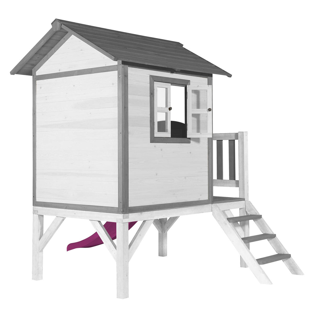 AXI Spielhaus Lodge XL grau B/H/T: ca. 240x189x167 cm Lodge XL - lila/weiß (240,00/189,00/167,00cm) - AXI