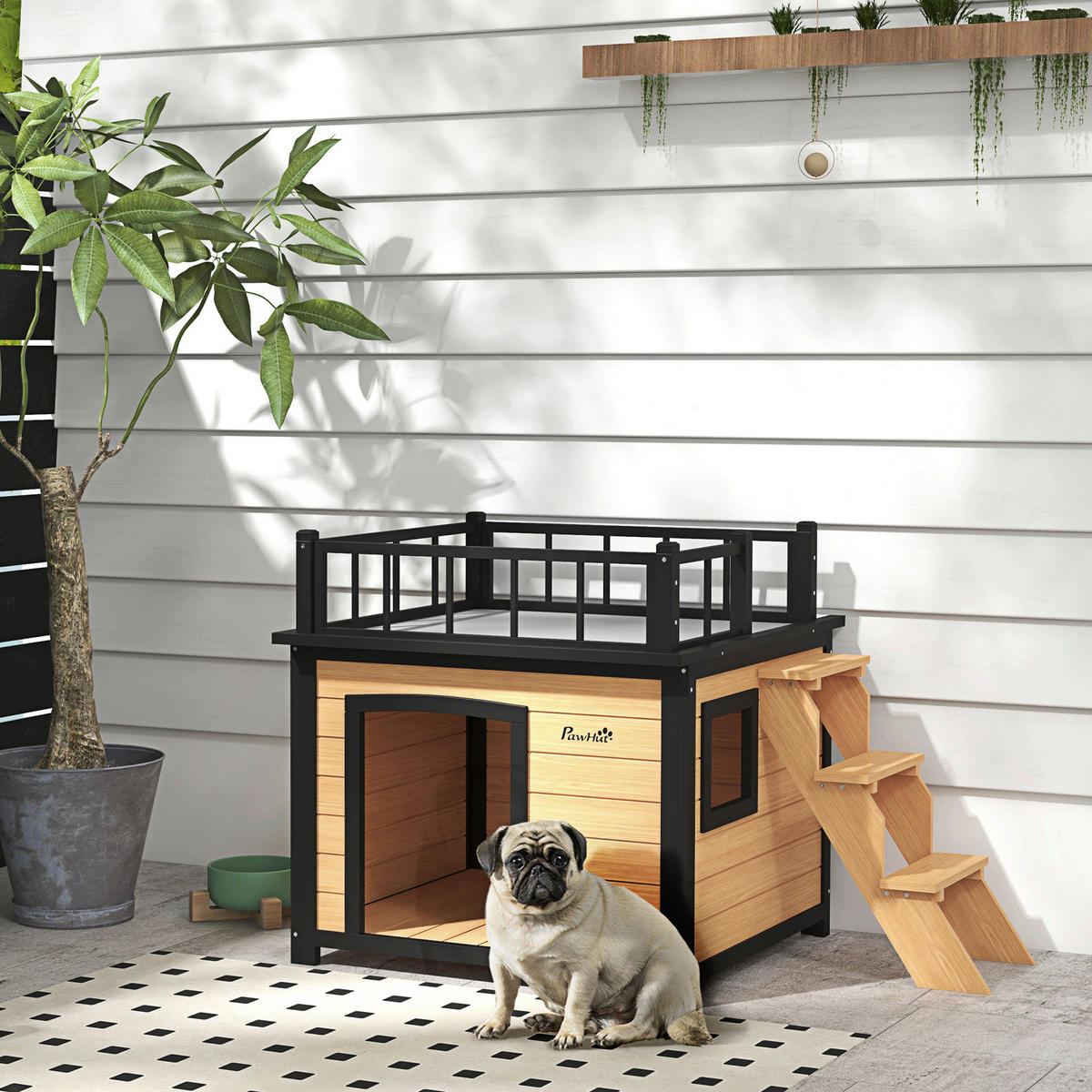 PawHut Hundehütte gelb Holz B/H/L: ca. 77x78x121 cm Hundehütte - gelb (121,00/77,00/78,00cm) - PawHut