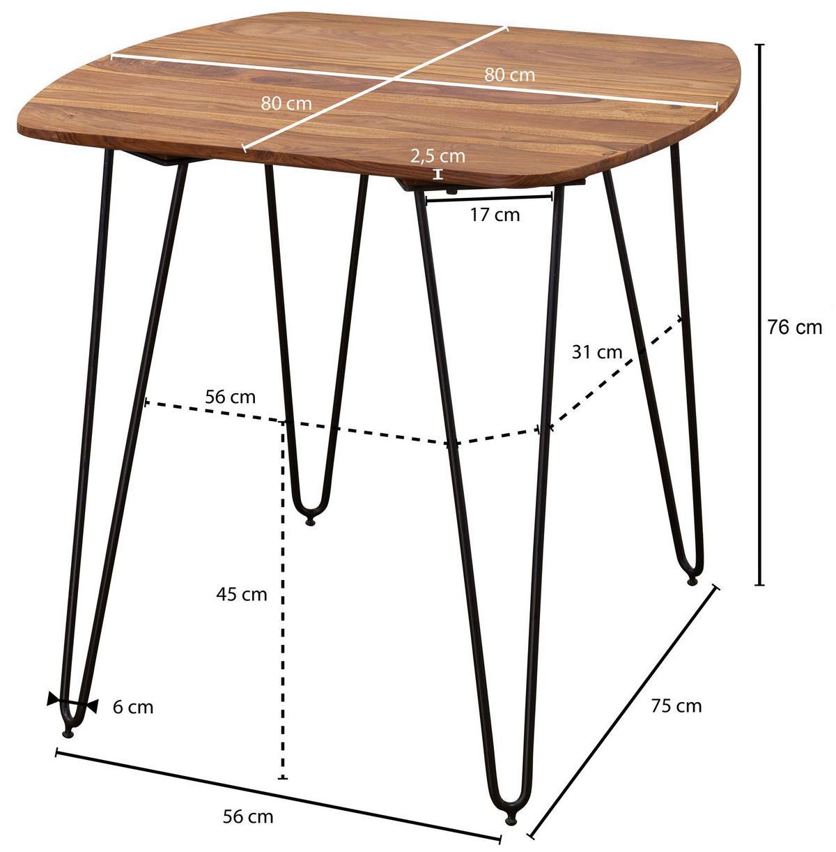 Esstisch natur schwarz Lack matt B/H/T: ca. 80x76x80 cm Esszimmertisch - natur/schwarz (80,00/76,00/80,00cm) - Wohnling