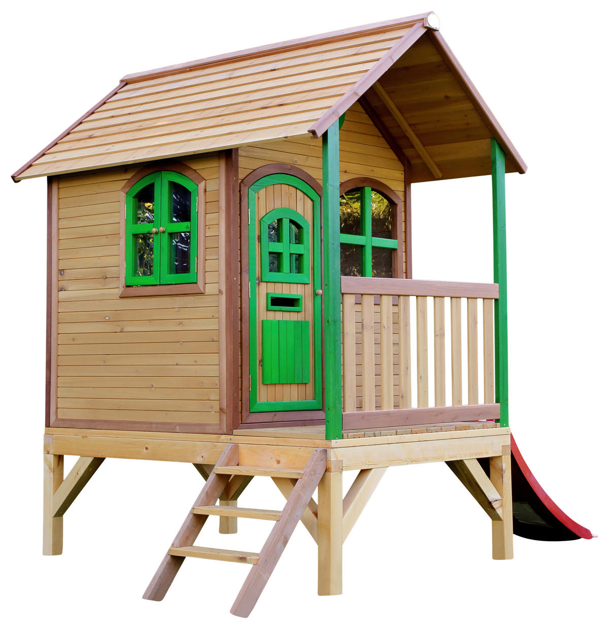 AXI Spielhaus Tom braun B/H/L: ca. 287x231x191 cm Tom - braun/rot (191,00/287,00/231,00cm) - AXI