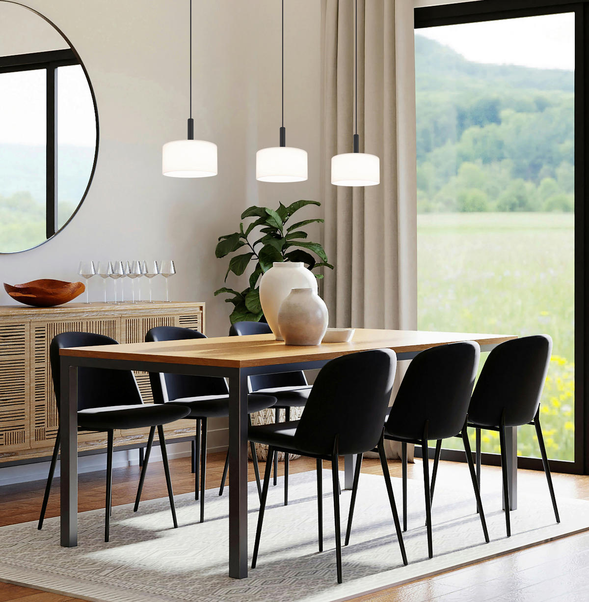 GLOBO Pendelleuchte TRENTON - Opal/mattschwarz (96,00/20,00/150,00cm) - GLOBO